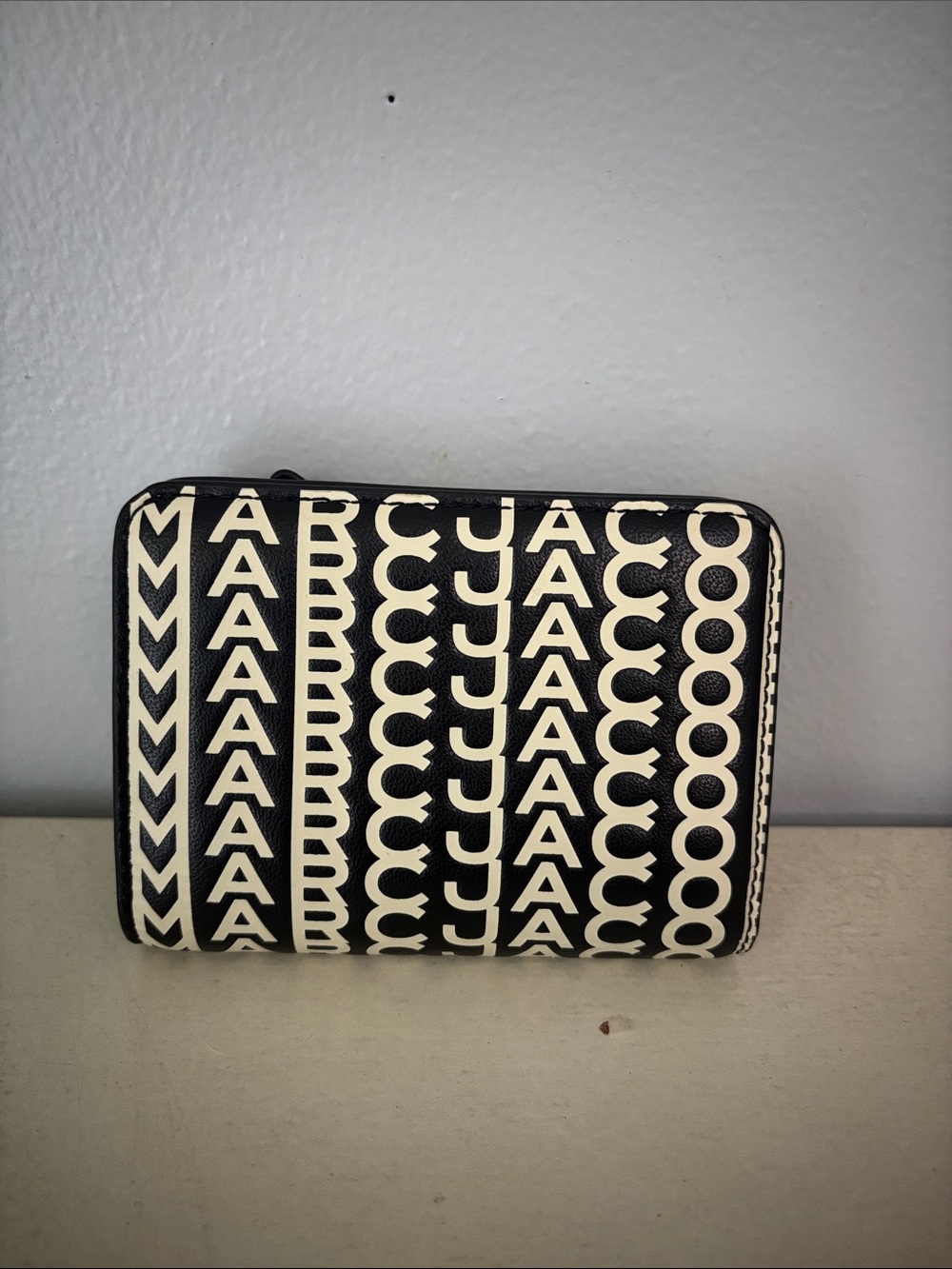 Marc Jacobs Black and White Repeating Logo Zip Wallet